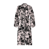 Floral Print Lantern Sleeve Belted Dress