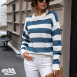 Autumn/ Winter Women's Tops Striped Contrasting Color Kitted Sweater