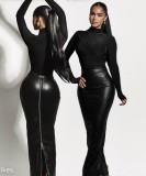 Solid Color Zipper PU Bottoms