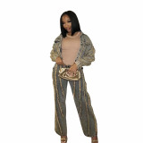 Street Solid Tassel Patchwork Buckle Buttons Zipper Turndown Collar Long Sleeve Two Pieces