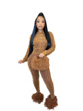 Casual Solid Patchwork O Neck Long Sleeve Two Pieces Knitted Diamond Twist Pullover Sweater Set