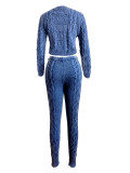 Casual Solid Patchwork O Neck Long Sleeve Two Pieces Knitted Diamond Twist Pullover Sweater Set