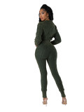 Casual Solid Patchwork O Neck Long Sleeve Two Pieces Knitted Diamond Twist Pullover Sweater Set