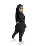 Casual Solid Patchwork O Neck Long Sleeve Two Pieces Knitted Diamond Twist Pullover Sweater Set