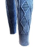 Casual Solid Patchwork O Neck Long Sleeve Two Pieces Knitted Diamond Twist Pullover Sweater Set