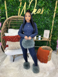 Casual Solid Patchwork O Neck Long Sleeve Two Pieces Knitted Diamond Twist Pullover Sweater Set