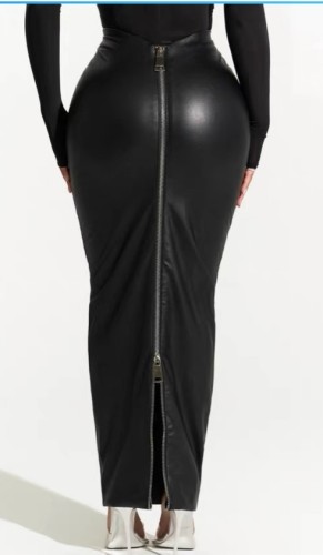 Solid Color Zipper PU Bottoms