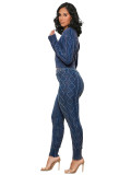 Casual Solid Patchwork O Neck Long Sleeve Two Pieces Knitted Diamond Twist Pullover Sweater Set