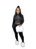 Casual Solid Patchwork O Neck Long Sleeve Two Pieces Knitted Diamond Twist Pullover Sweater Set