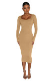 Slim-Fit Round Neck Hip-Hugging Dress