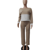 Patchwork Long Sleeve Fitted Trouser Sets