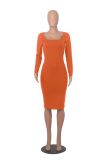 Slim-Fit Round Neck Hip-Hugging Dress