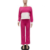 Patchwork Long Sleeve Fitted Trouser Sets