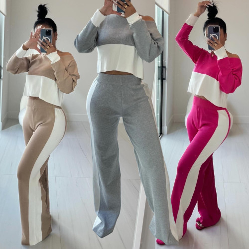 Patchwork Long Sleeve Fitted Trouser Sets