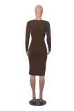 Slim-Fit Round Neck Hip-Hugging Dress