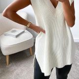 Women's V-Neck Knitted Sweater Vest Sleeveless Pullover Solid Color