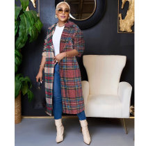 Casual Plaid Patchwork Turn-Back Collar Outerwear