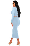 Women Knit Set Long Sleeve Skinny Solid Outfits 2023 Autumn Office Sexy 2 Two Piece Skirt Suit