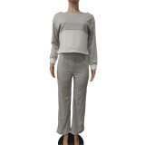 Patchwork Long Sleeve Fitted Trouser Sets