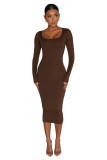 Slim-Fit Round Neck Hip-Hugging Dress