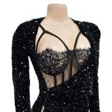 Solid Color Sparkling Sexy Split Maxi Dress