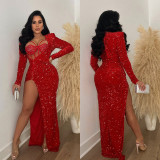 Solid Color Sparkling Sexy Split Maxi Dress