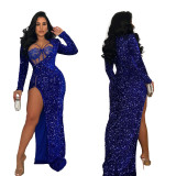 Solid Color Sparkling Sexy Split Maxi Dress