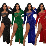 Solid Color Sparkling Sexy Split Maxi Dress