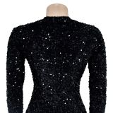 Solid Color Sparkling Sexy Split Maxi Dress