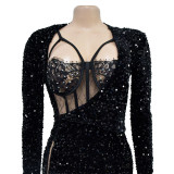 Solid Color Sparkling Sexy Split Maxi Dress
