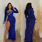 Solid Color Sparkling Sexy Split Maxi Dress