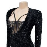 Solid Color Sparkling Sexy Split Maxi Dress