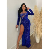 Solid Color Sparkling Sexy Split Maxi Dress
