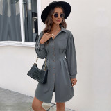 Turn Down Collar Waist Short Dress Single Breasted Women Slim Fit Party Clothing