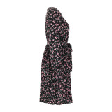 Ditsy Floral Print Flare Sleeve Belted Dress
