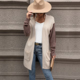Casual Color Block Sweater Cardigan with Pockets