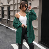 Knitted Jacket Mid-length Beaded Sweater Open Front Cardigan
