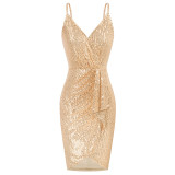 Spaghetti Straps V-Neck Sparkling Tight-Fit Evening Gown