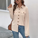 Womens Jacquard Knitting Shirt Jacket Button Down Blouse Long Sleeve Tops