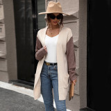 Casual Color Block Sweater Cardigan with Pockets