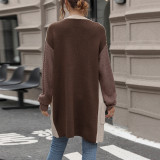 Casual Color Block Sweater Cardigan with Pockets