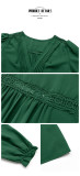 Flounce Sleeve V Neck Shirred Long Sleeve Dress