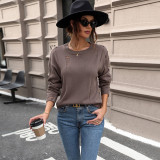 Solid Color O Neck Hollow Pullover Sweater