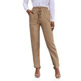 High Waist Tie Waist Slant Pocket Pants