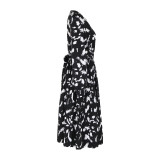 Allover Print Twist Front Tie Back Dress