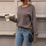 Solid Color O Neck Hollow Pullover Sweater