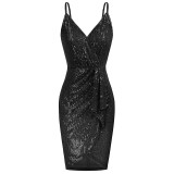 Spaghetti Straps V-Neck Sparkling Tight-Fit Evening Gown
