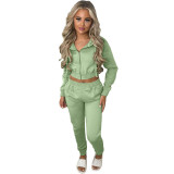 2023 Fleece Cropped Zip Up Hooded Tracksuit Pant Set