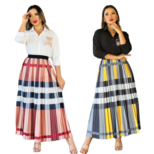 Simple Fashion Single-breasted Hot Drilling Shirt + Long Skirt