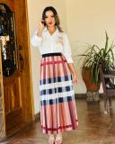 Simple Fashion Single-breasted Hot Drilling Shirt + Long Skirt